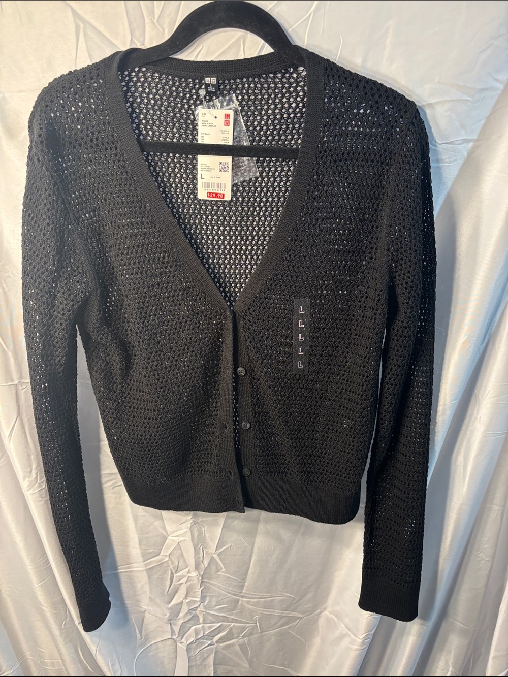 UNIQLO Black Open-Knit V-Neck Cardigan